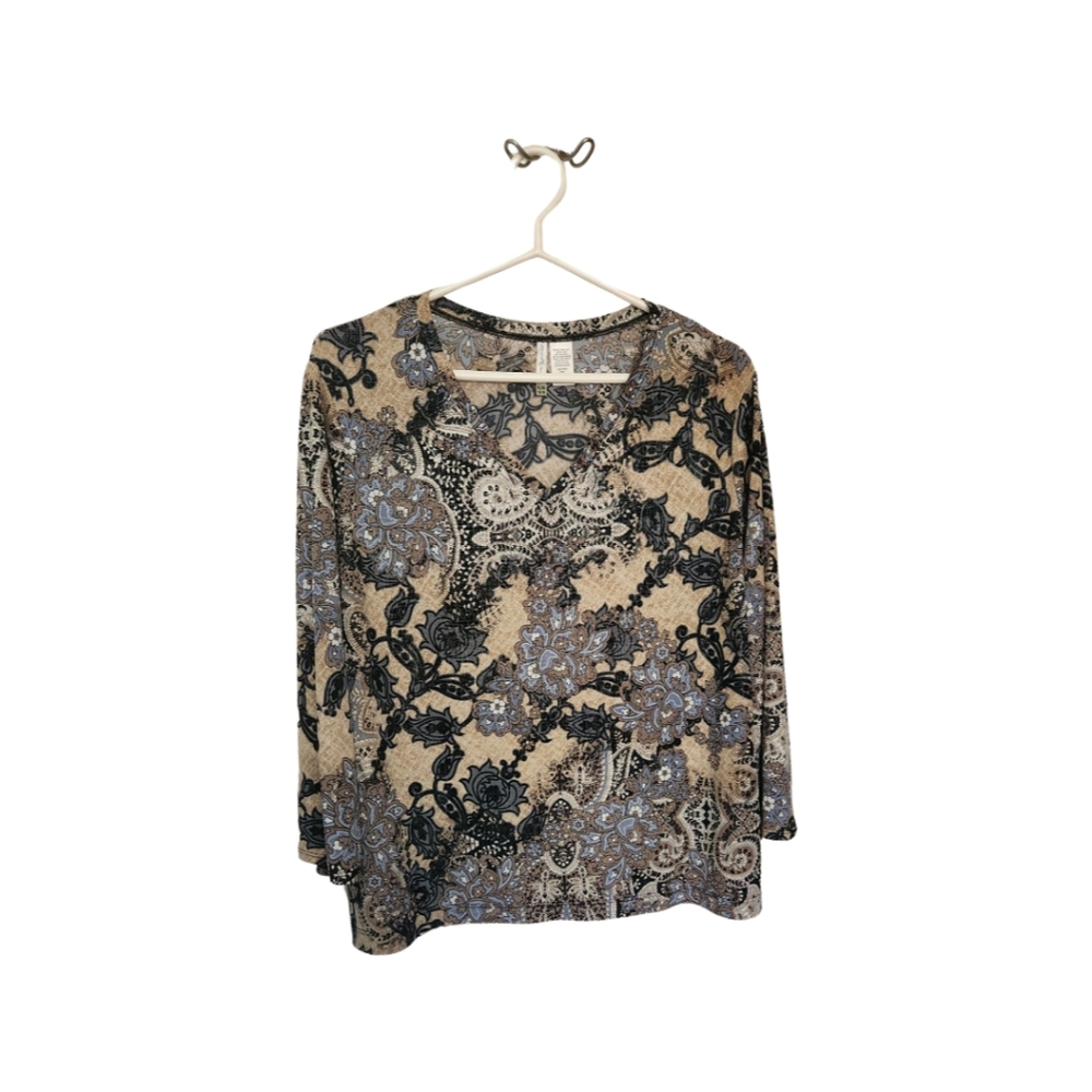 Womens Grey Combo Paisley 3/4 Sleeve Boxy Blouse XL